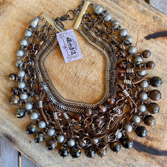 Treska Jewelry - Treska Chunky Silver Tiered Beaded Necklace